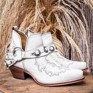 Myra Bag Cream Embroidered Ankle Boots
